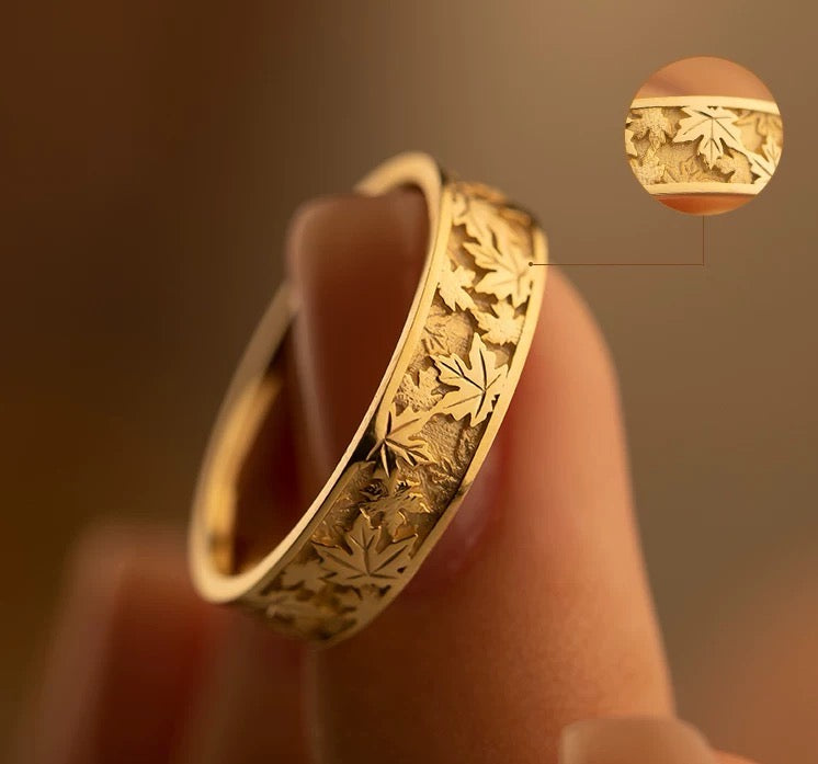 Nature Inspired Maple Leaf Ring Men's Wedding Band