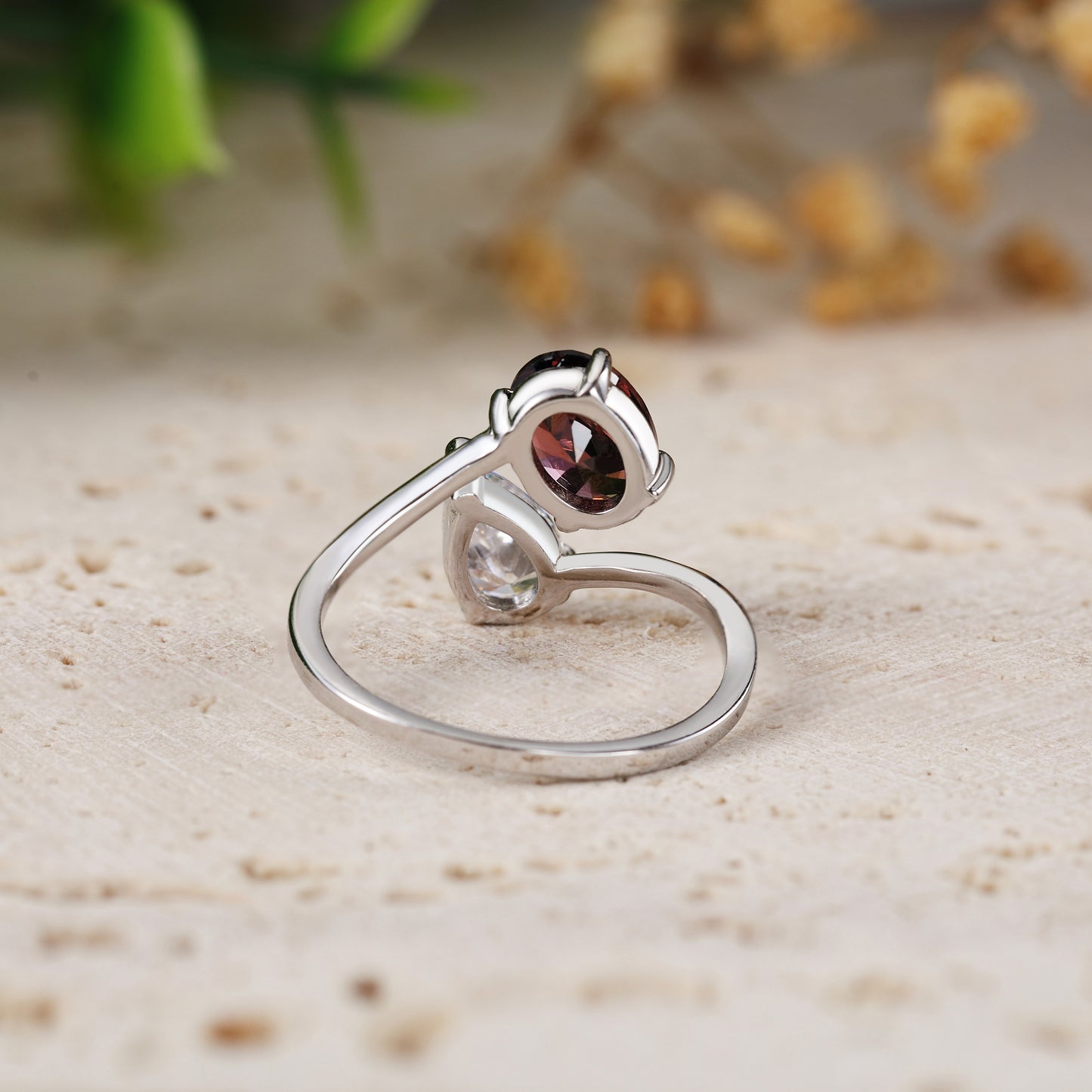 Forevermore - Pear Cut Moissanite & Oval Cut Lab Ruby Toi et Moi Engagement Ring