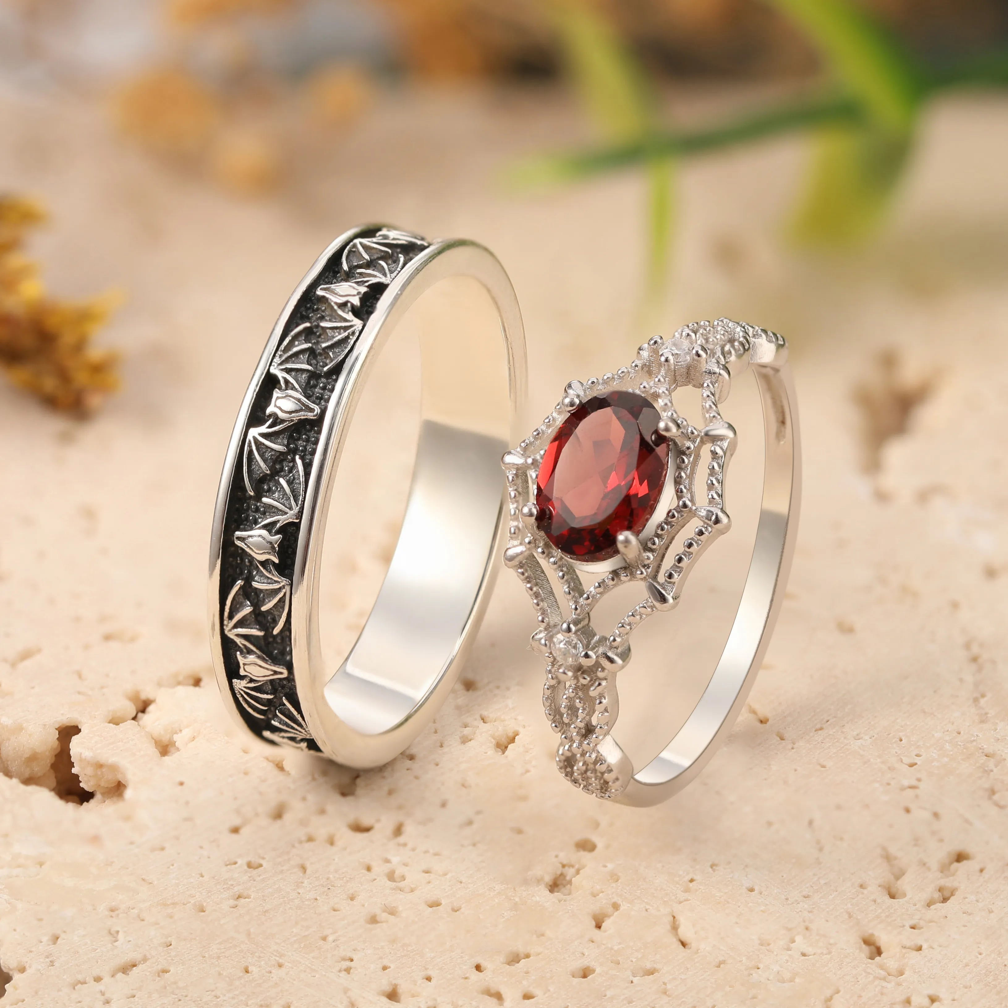 Bat-Inspired Men’s Ring & Spiderweb-Inspired Engagement Ring for Women