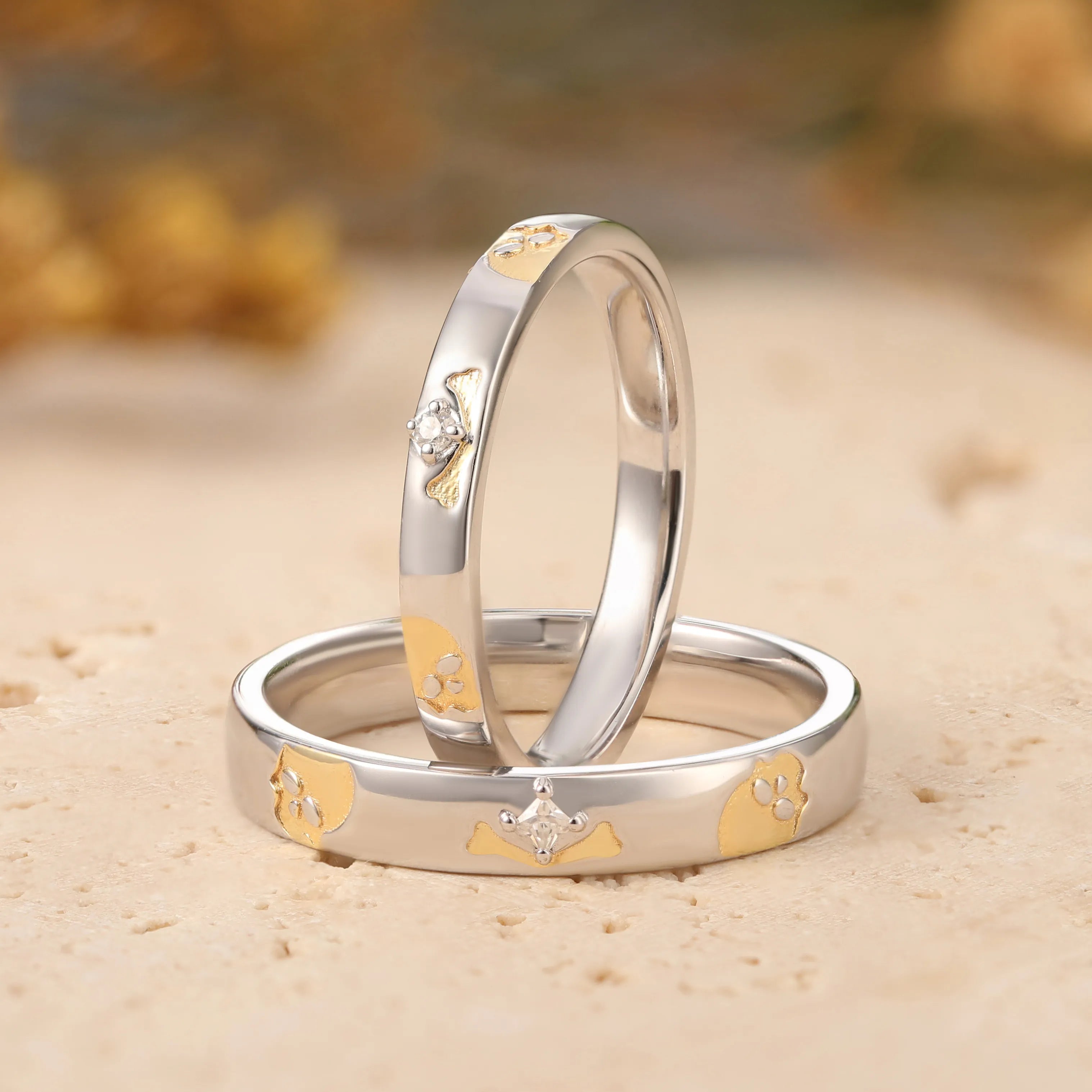 Gothic Skull & Bone Engraved Couple Rings