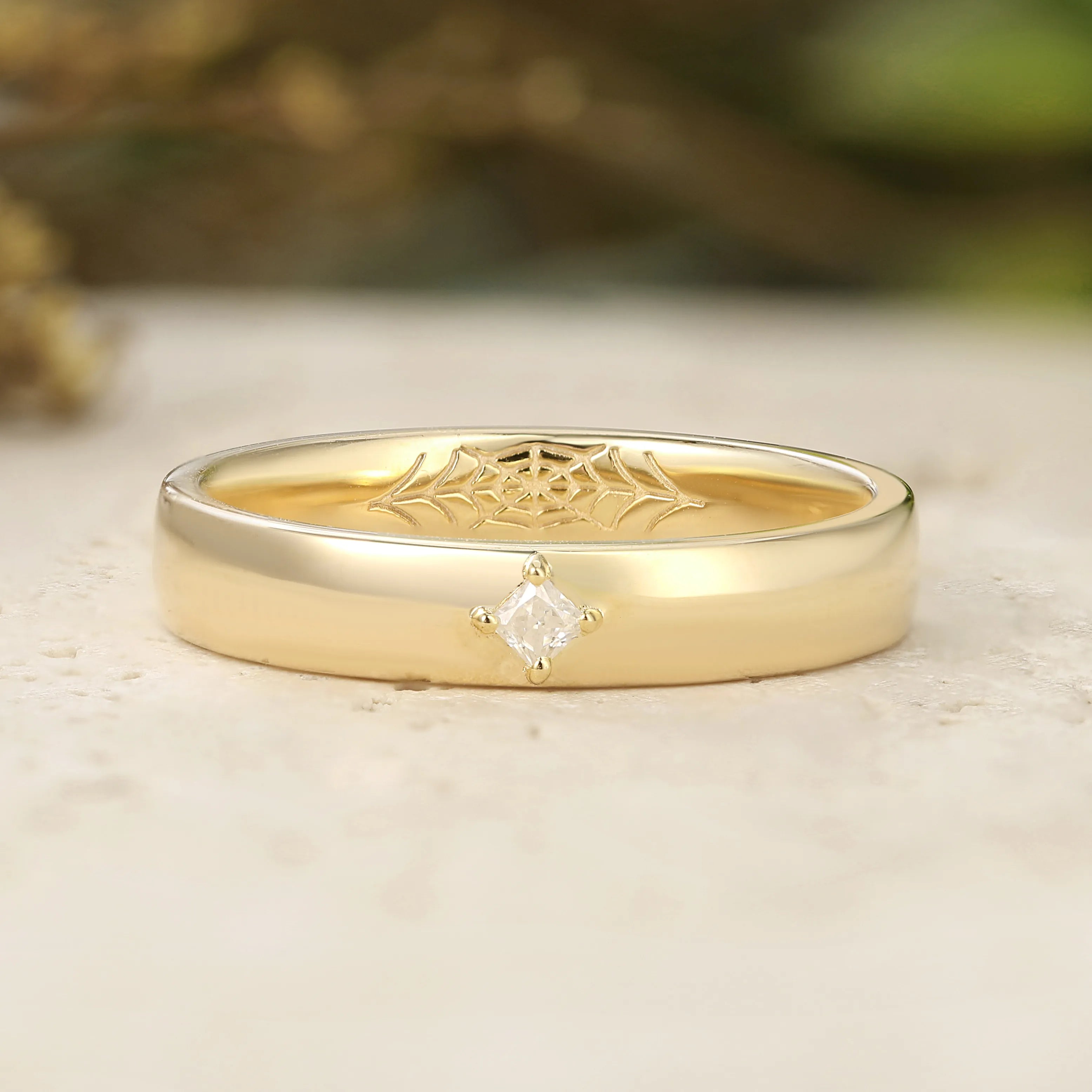 Gothic Style Wedding Bands with Internal Spiderweb Couple Rings