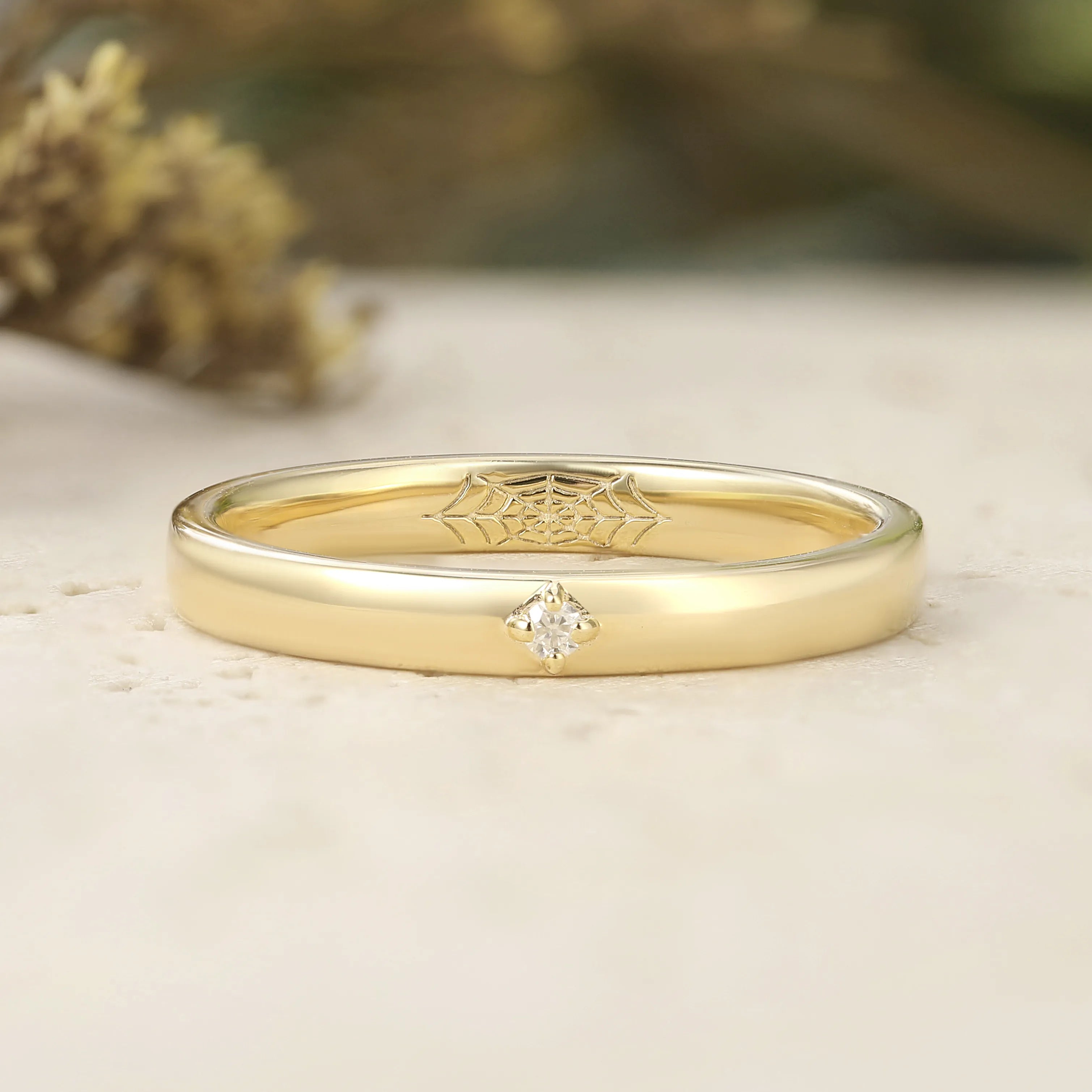 Gothic Style Wedding Bands with Internal Spiderweb Couple Rings