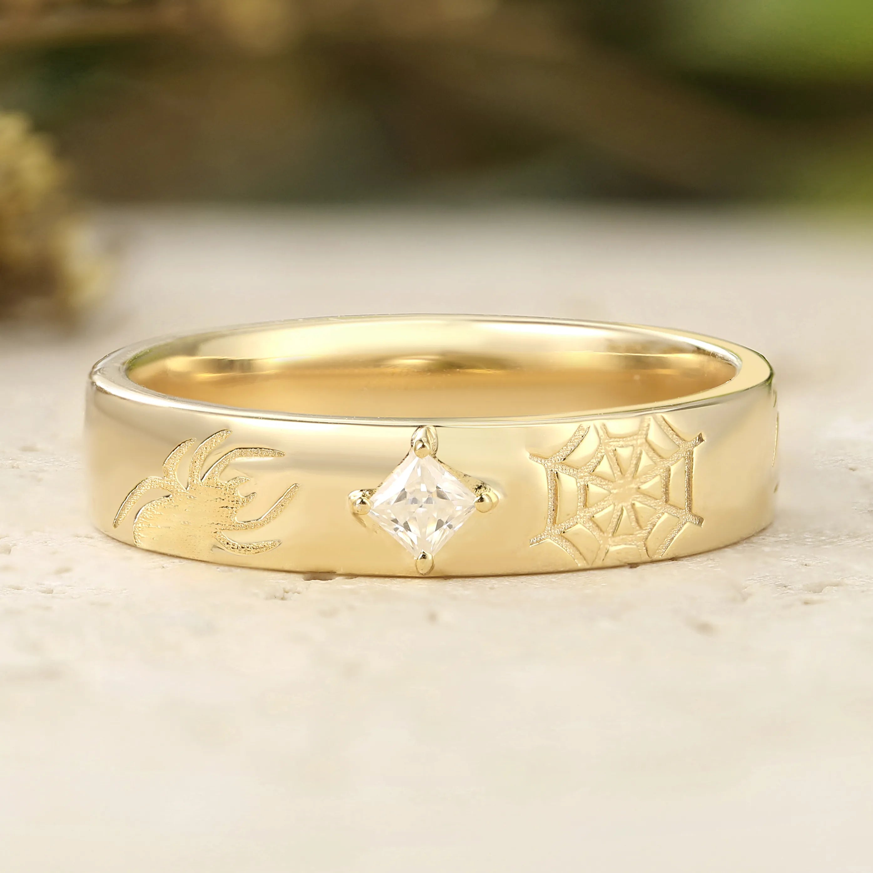 Gothic Spider & Spiderweb Engraved Couple Rings