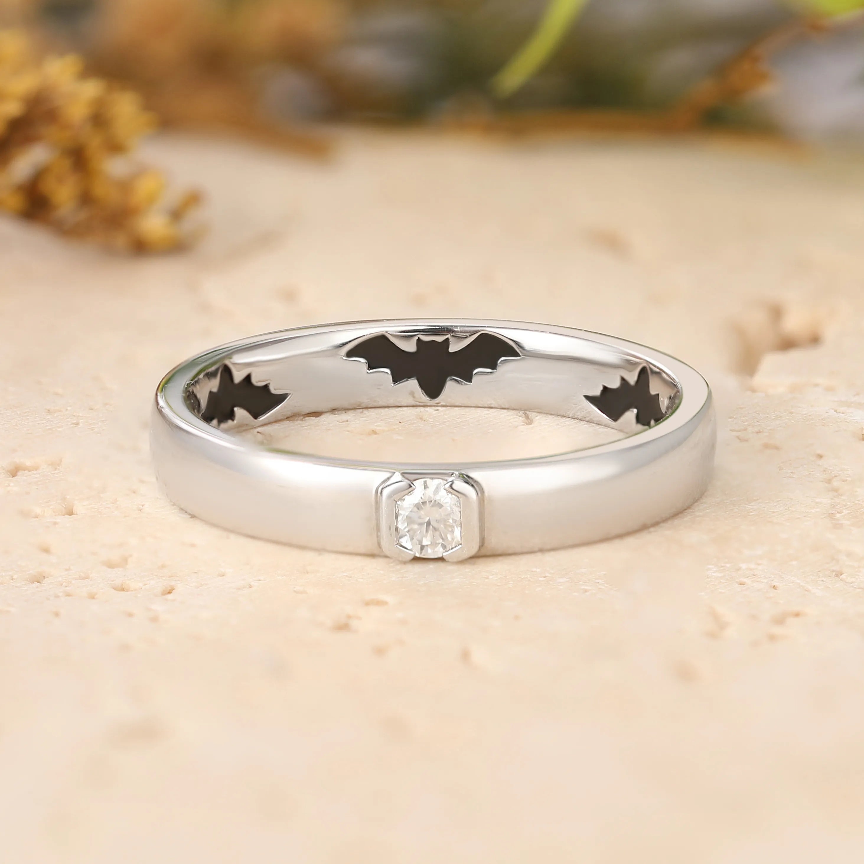 Hidden Bat Engraved Couple Rings – Subtle Gothic Design