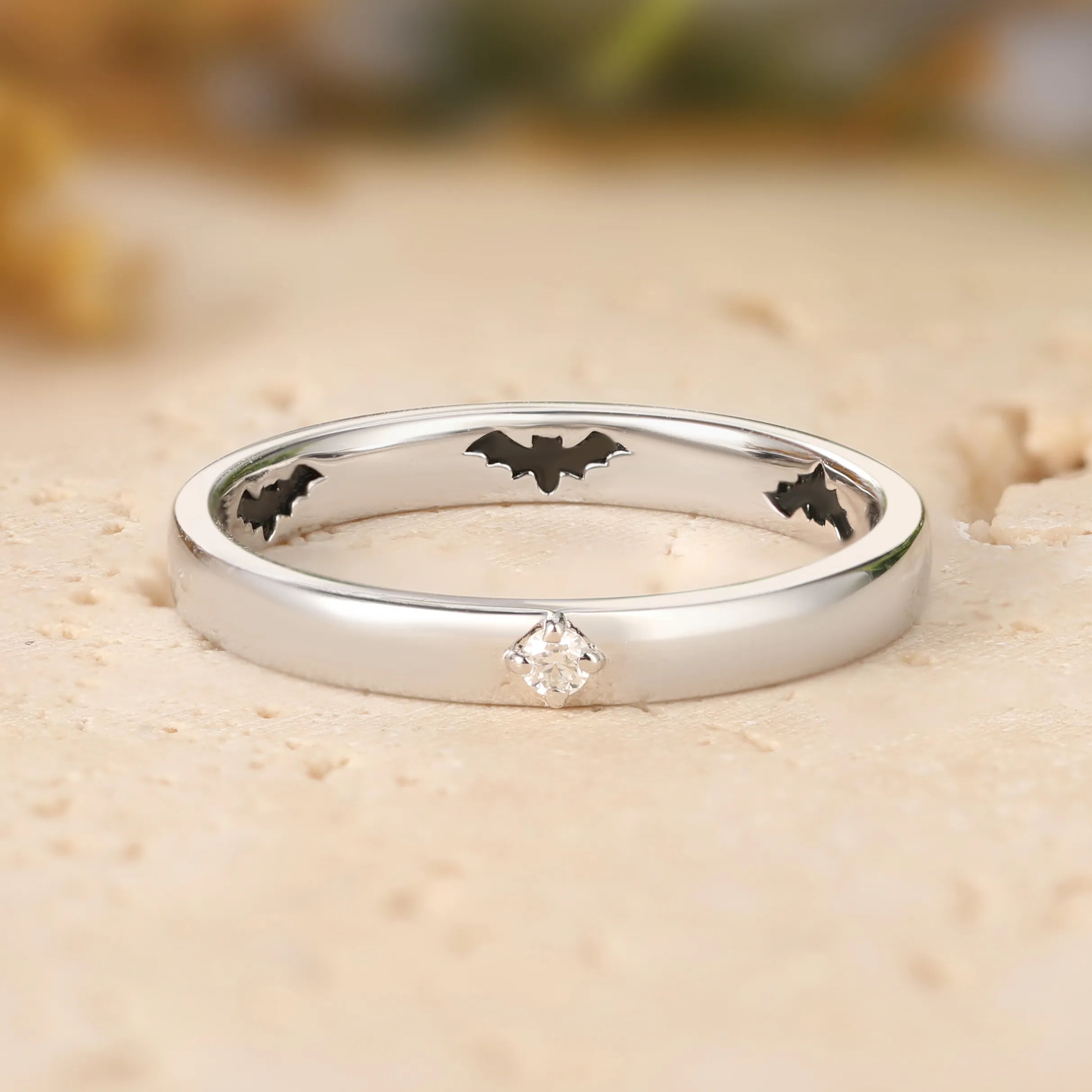 Hidden Bat Engraved Couple Rings – Subtle Gothic Design