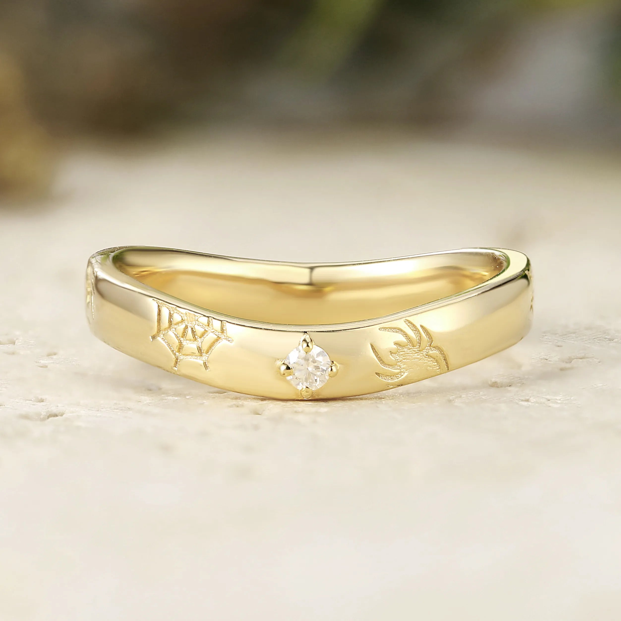 Gothic Spider & Spiderweb Engraved Couple Rings
