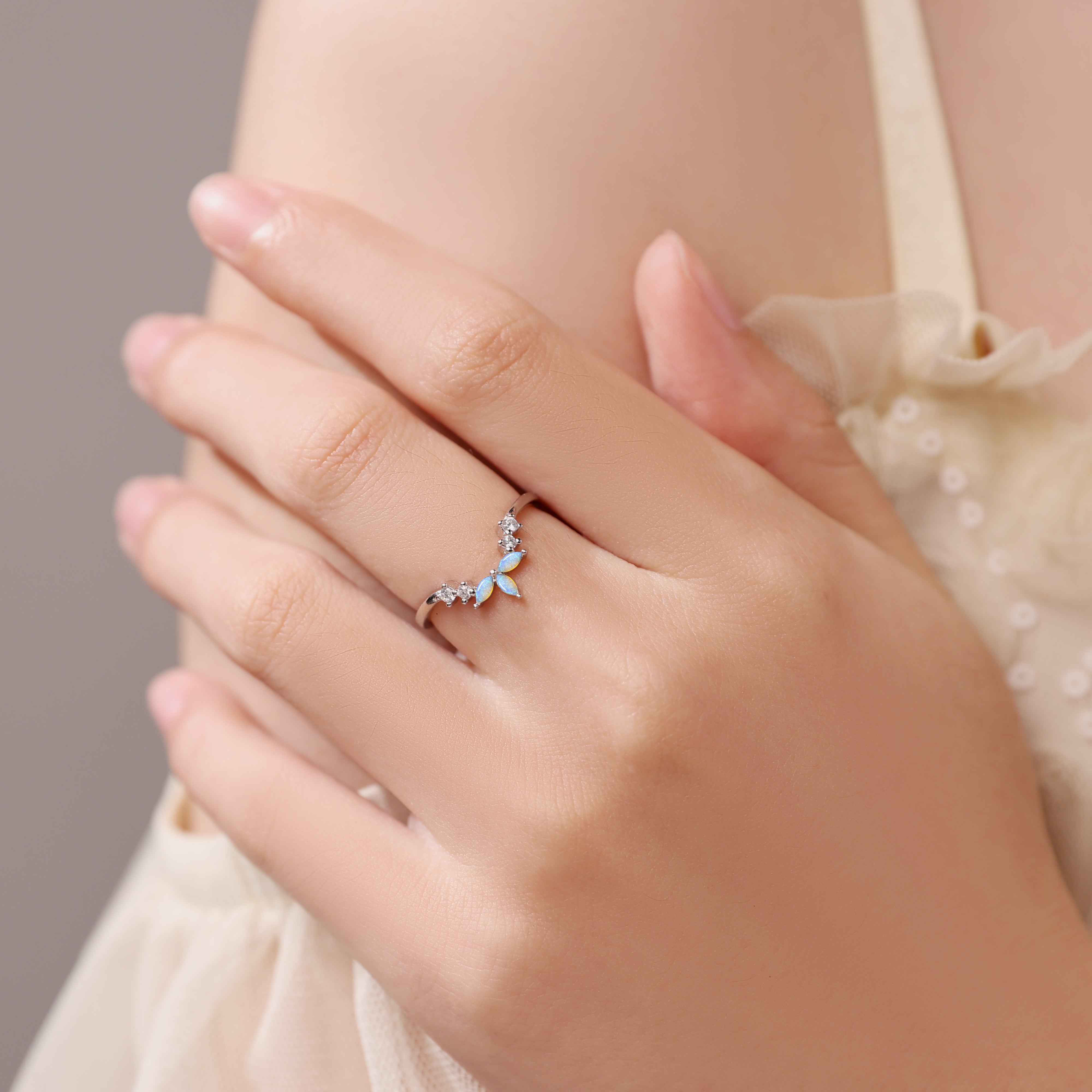 Nature Opal Chevron Stackable Wedding Band