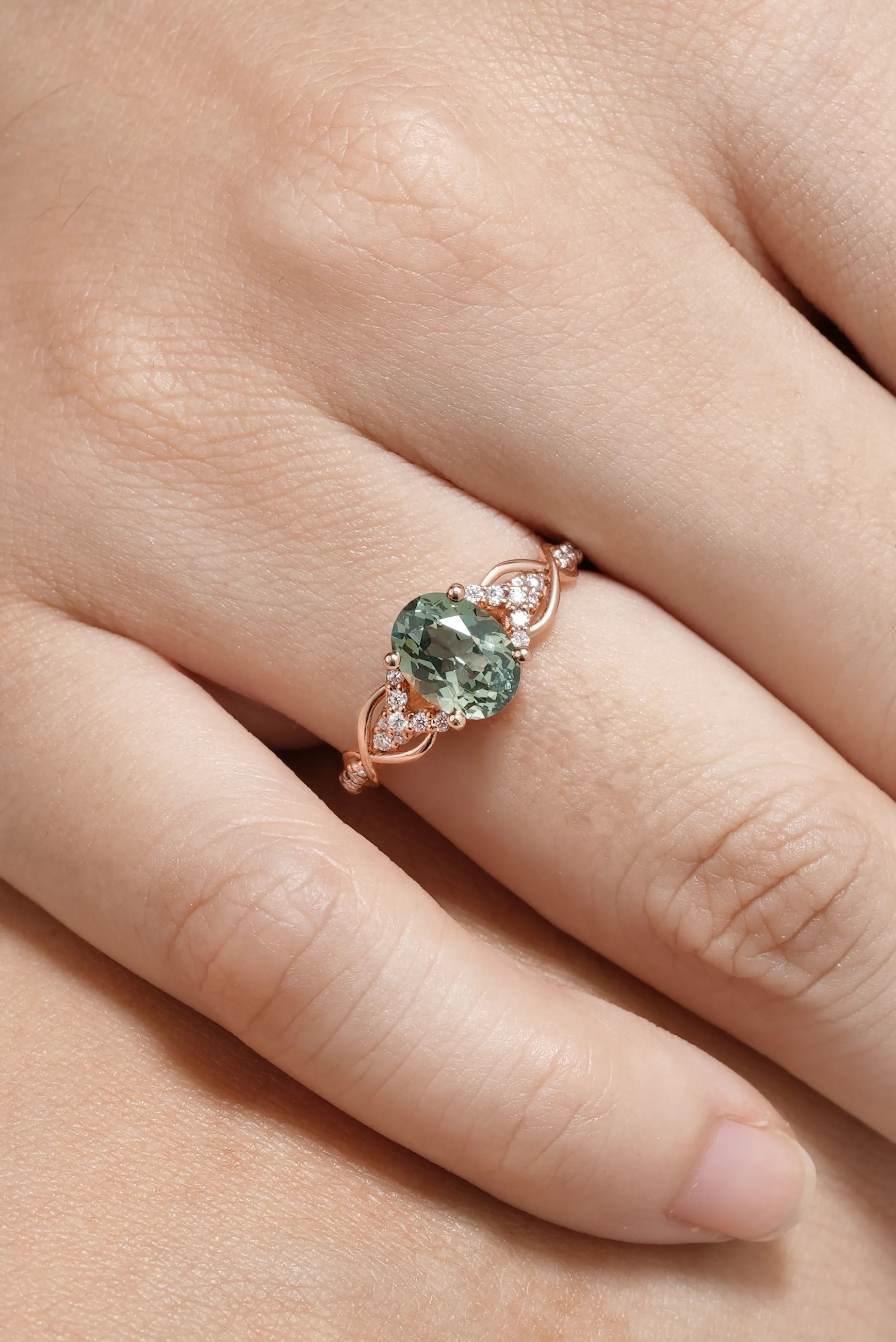 Lab Grown Oval Cut Green Sapphire Engagement Ring For Women