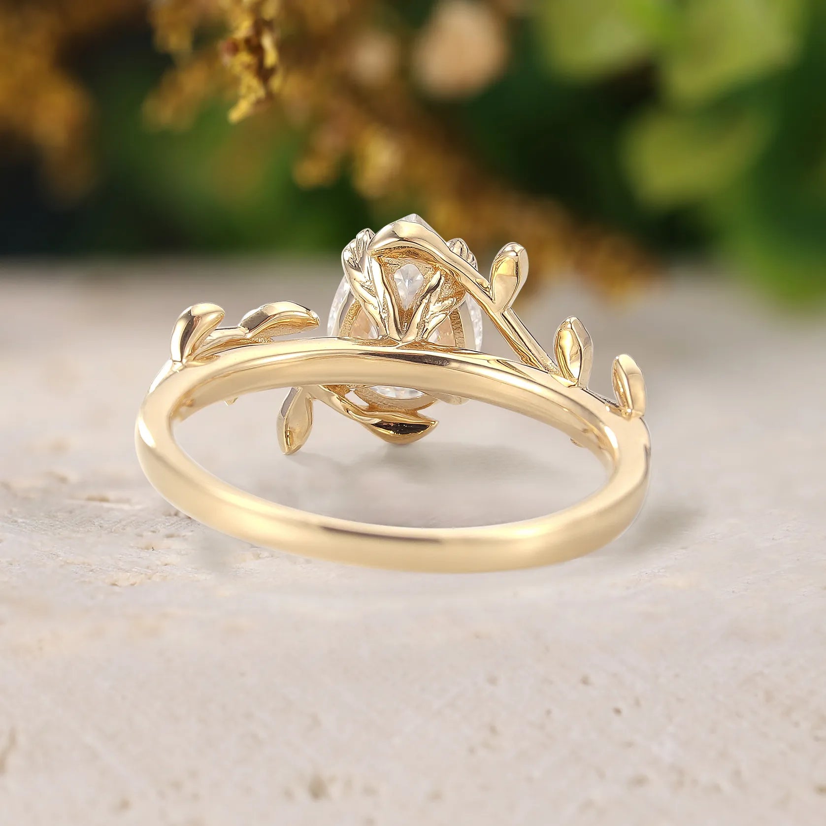 Nature Inspired Leaf Ring Mossanite Engagement Ring