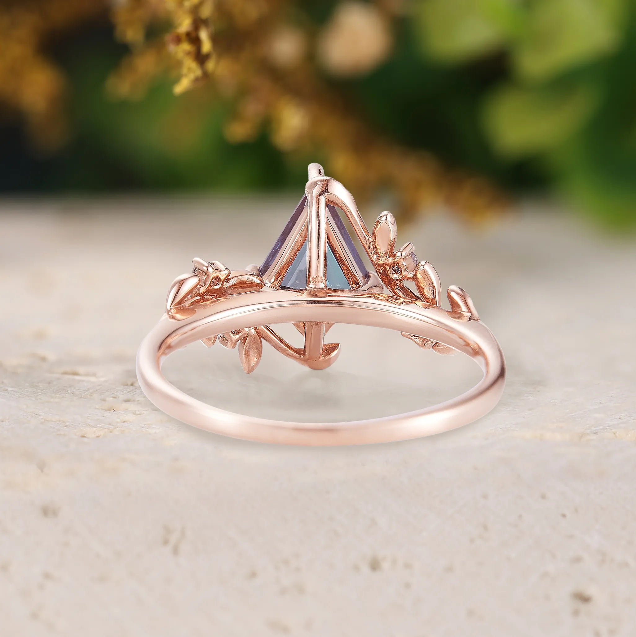 Kite Shaped Alexandrite Nature Inspired Promise Ring with Leaves