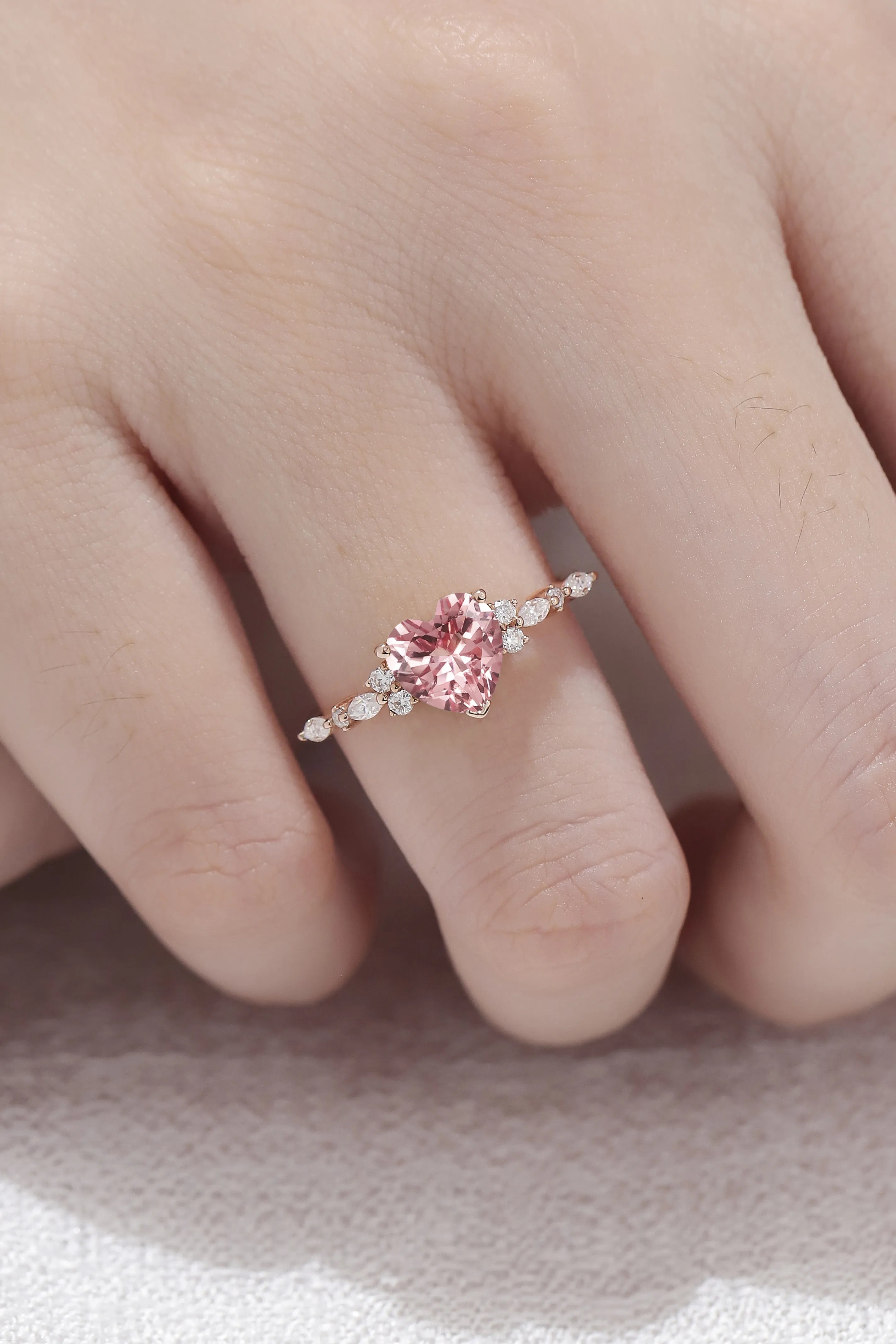 Heart Shaped Padparadscha Engagement Ring