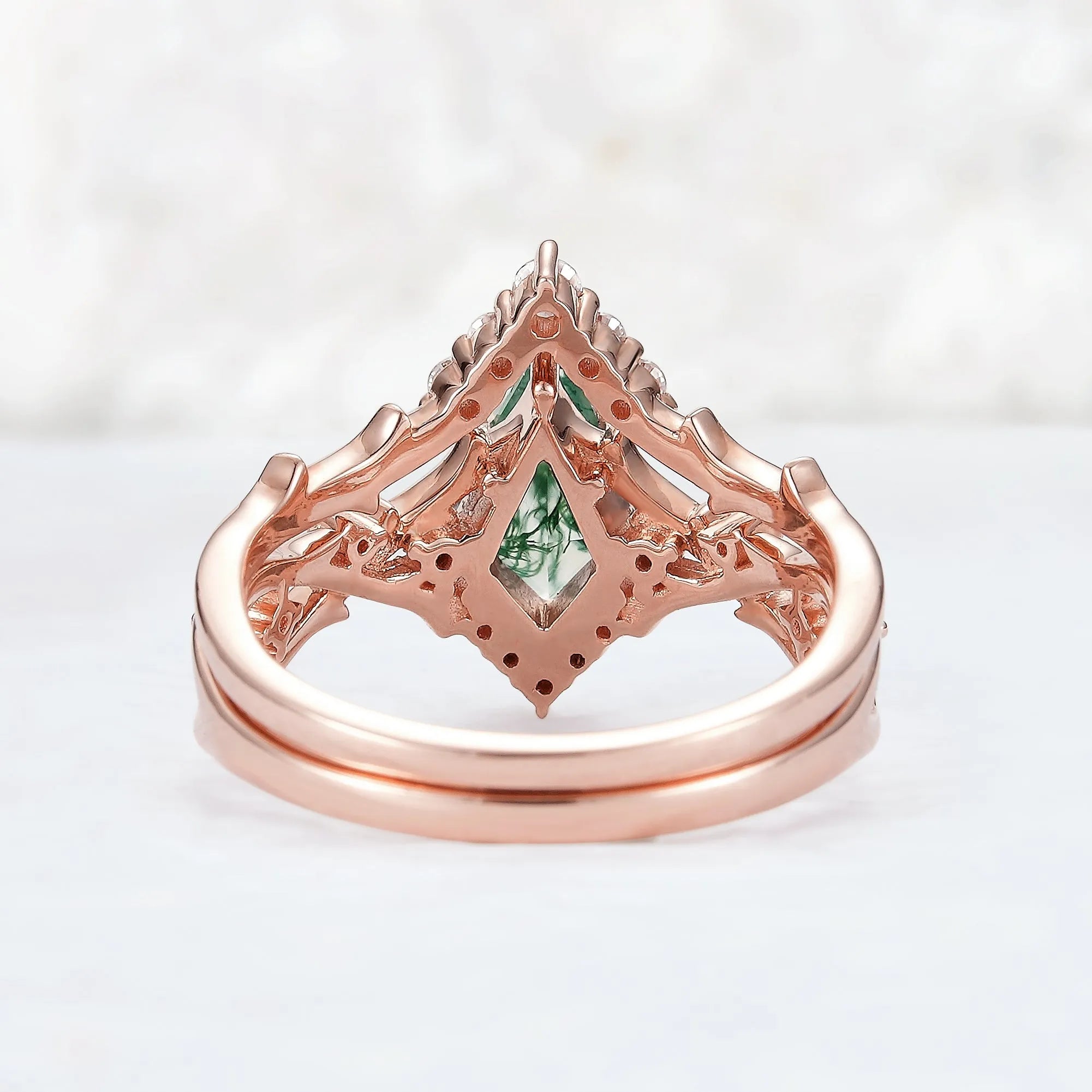 Kite Cut Moss Agate Ring Sets 2pcs with Thorns