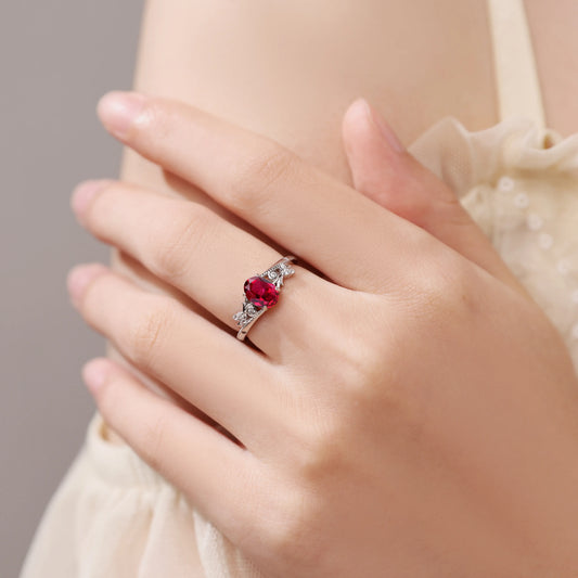 Oval Lab Ruby Engagement Ring with Vintage Beaded & Branches