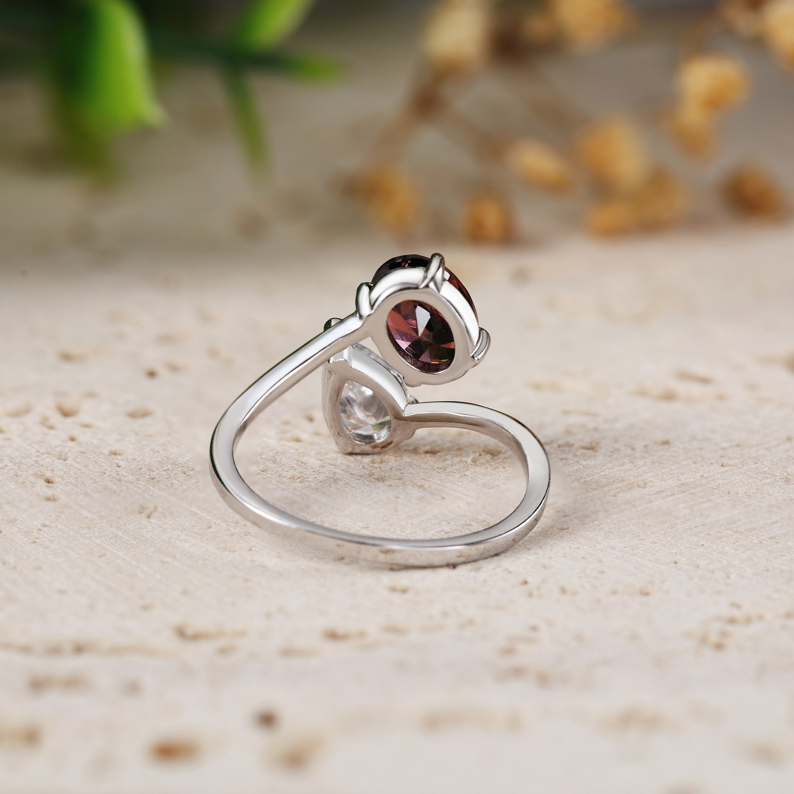 Forevermore - Pear Cut Moissanite & Oval Cut Lab Ruby Toi et Moi Engagement Ring