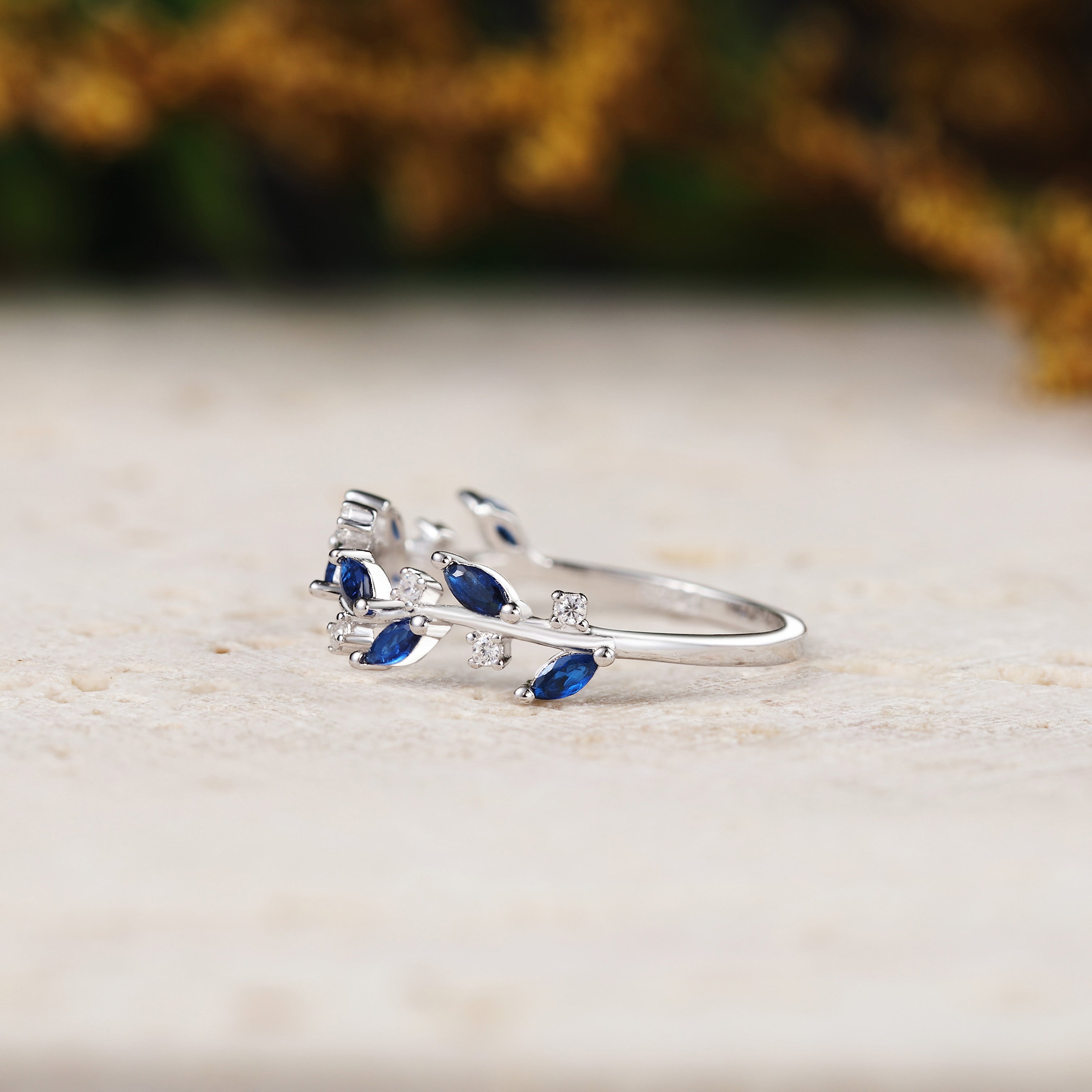 Royal Blue Sapphire Chevron Wedding Band