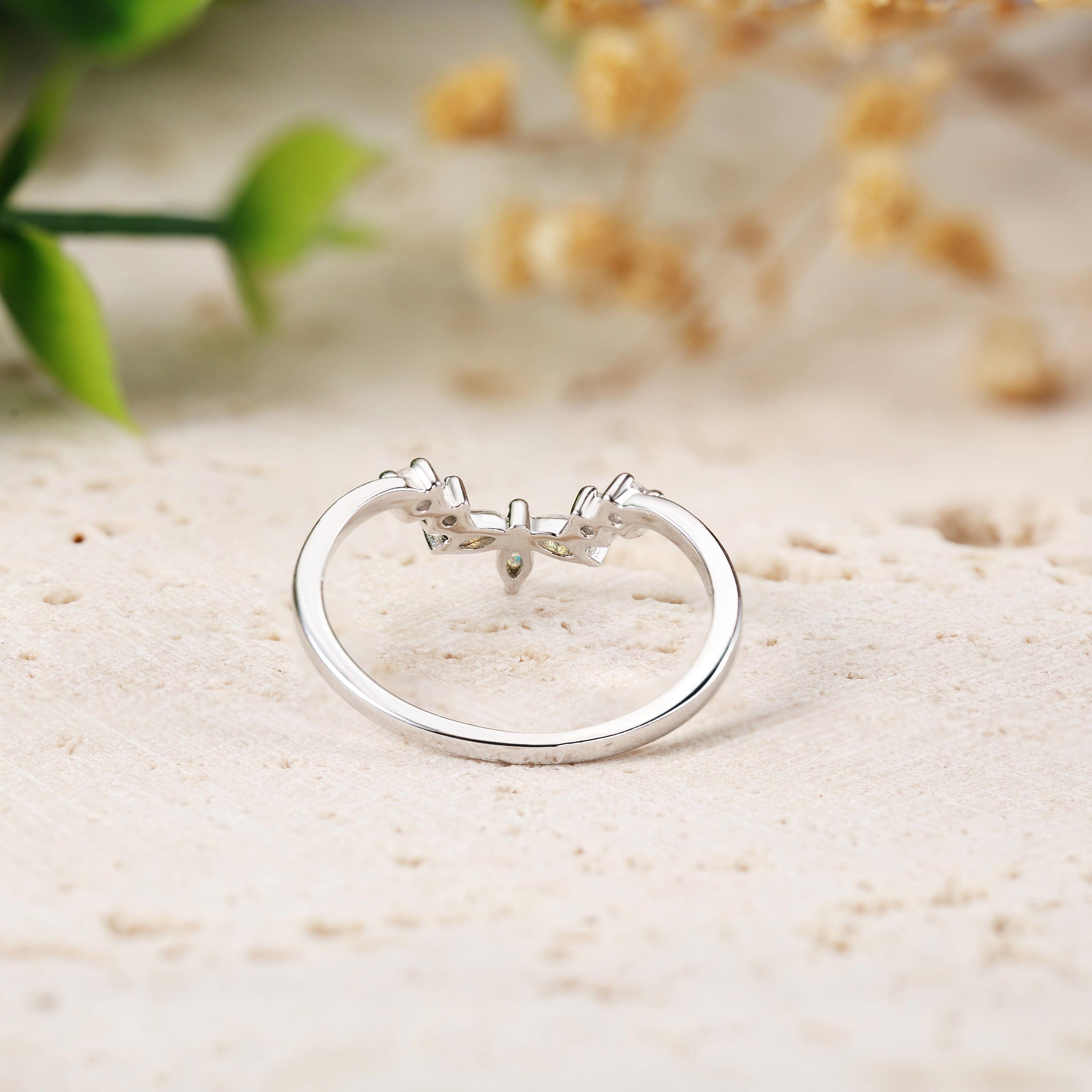 Nature Opal Chevron Stackable Wedding Band