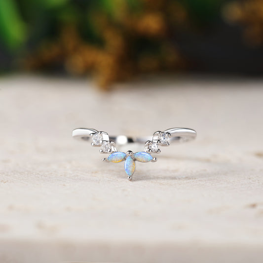 Nature Opal Chevron Stackable Wedding Band