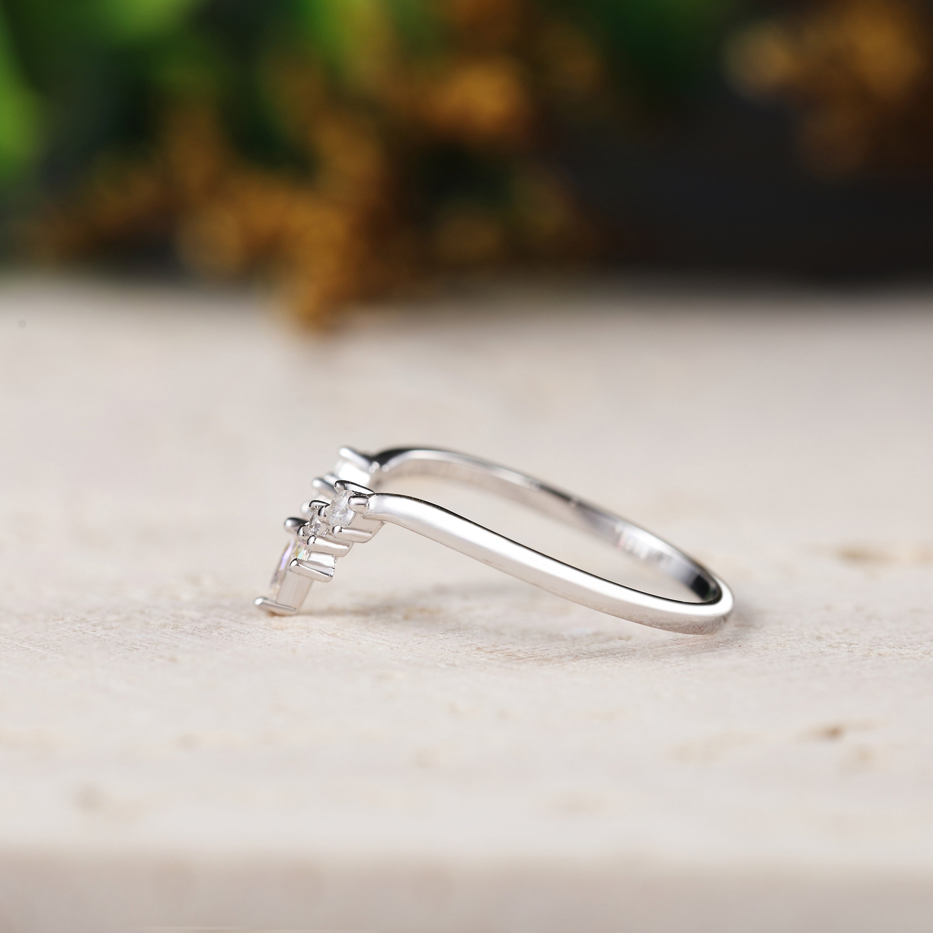 Nature Opal Chevron Stackable Wedding Band