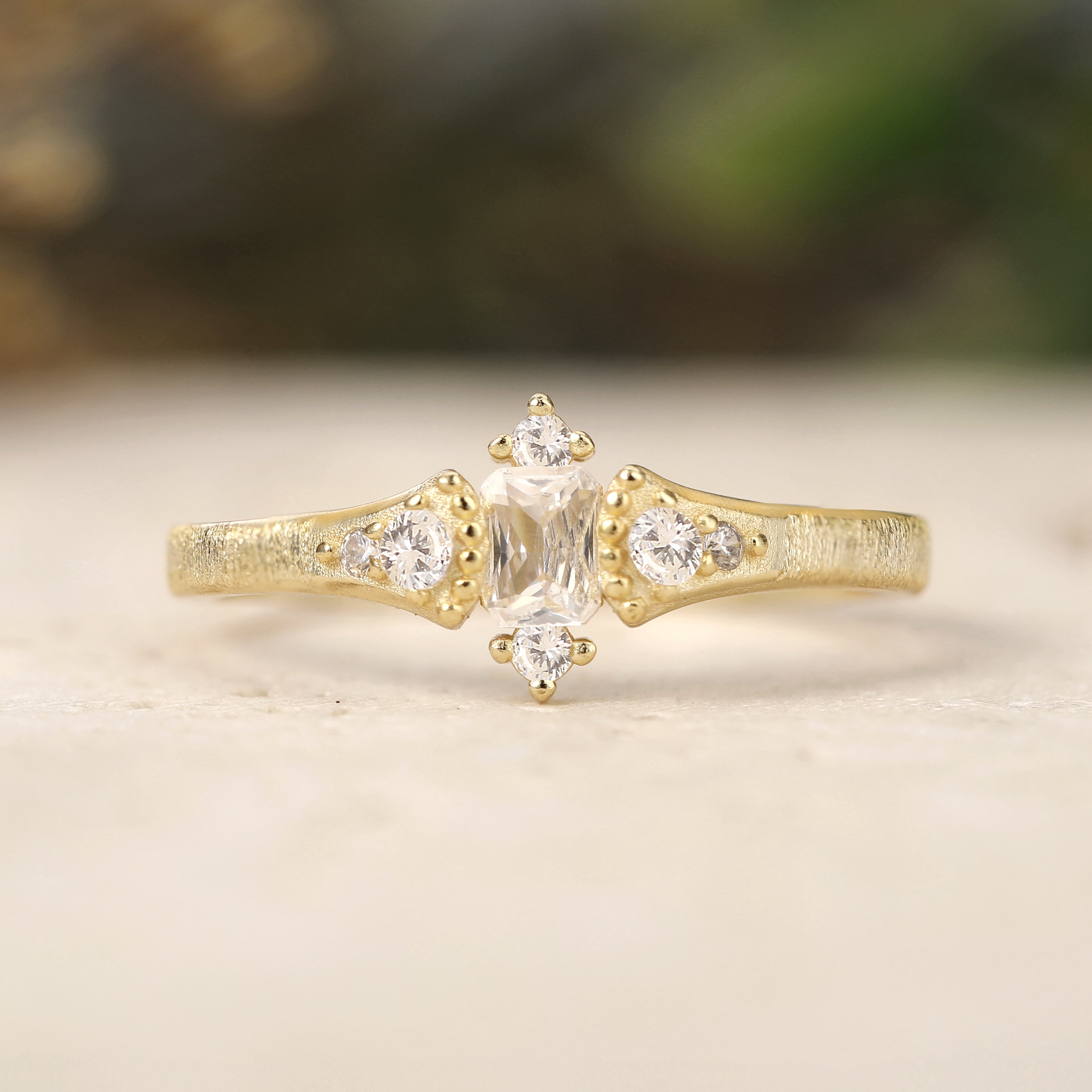 Vintag-Inspired Moissanite Brushed Finish Couple Rings