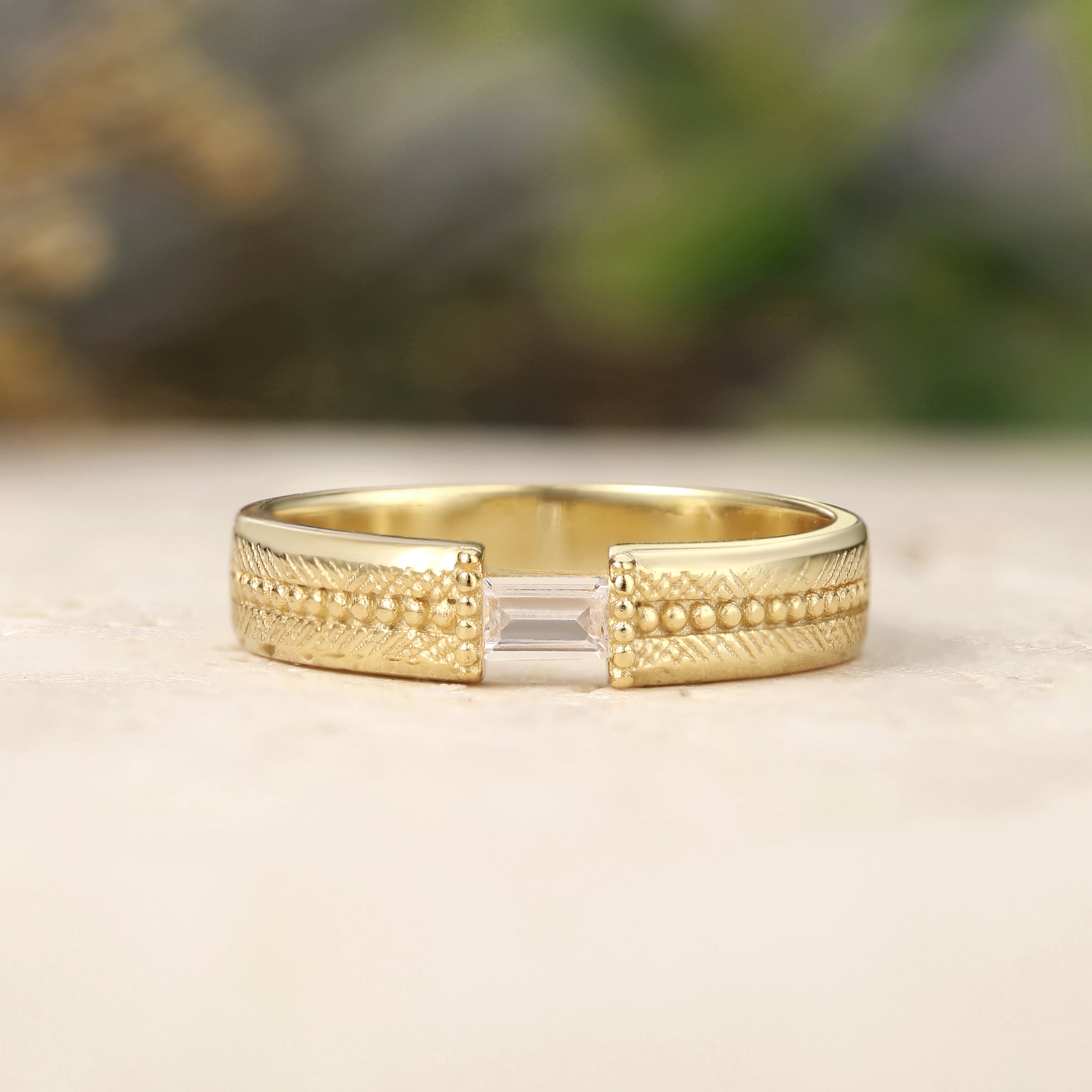 Vintag-Inspired Moissanite Brushed Finish Couple Rings