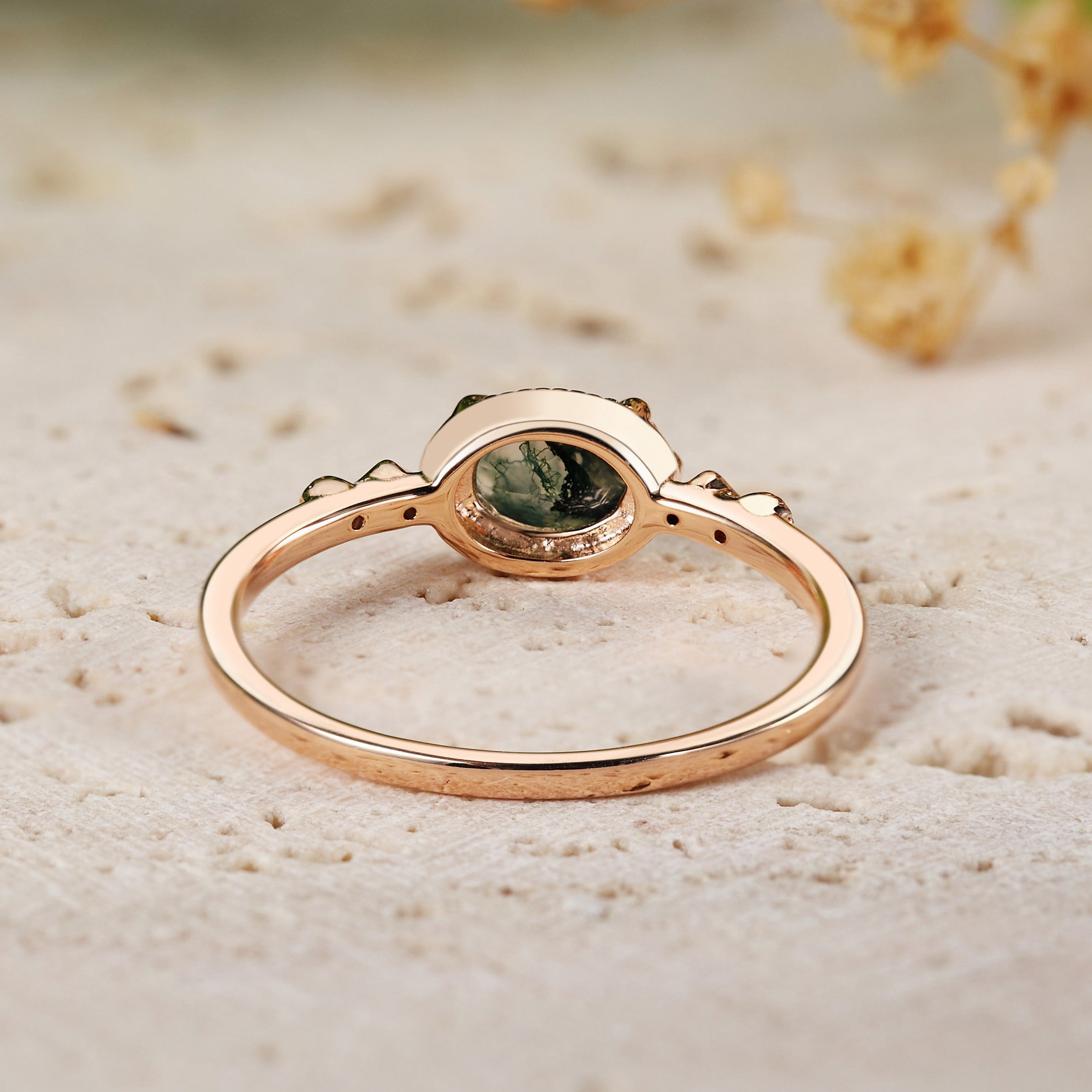 Verdelia - Oval Moss Agate Vintage Milgrain Engagement Ring