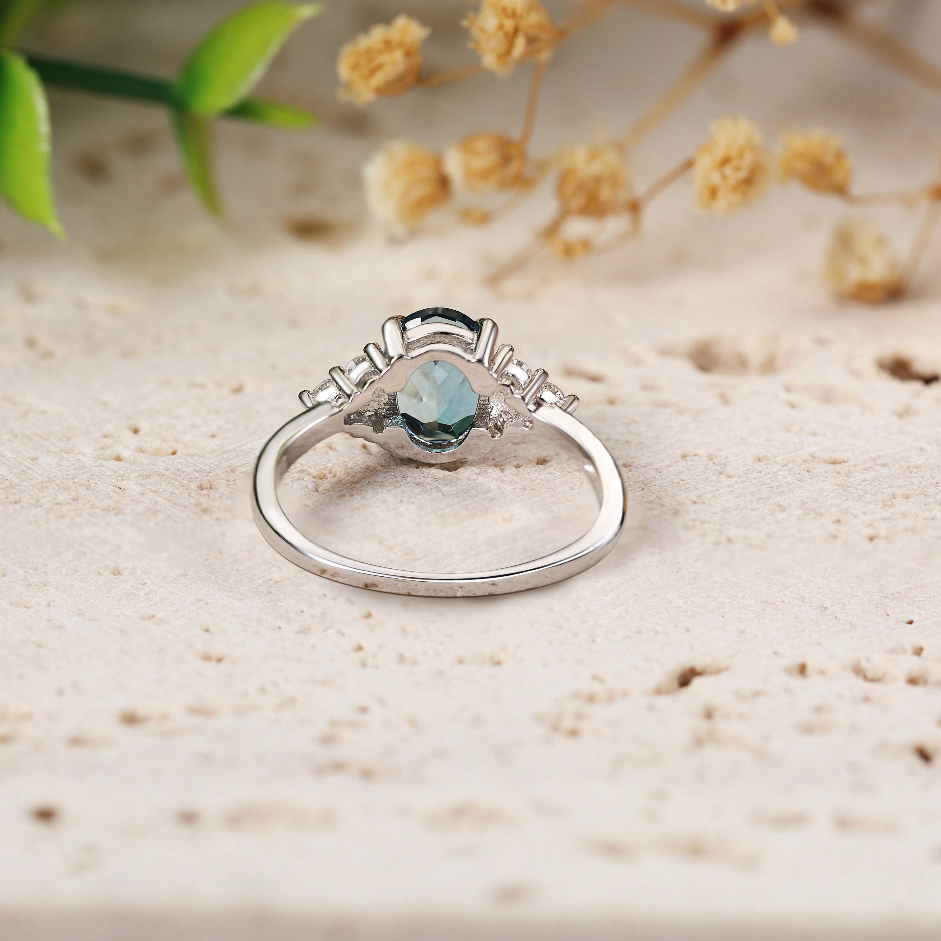 Oval Natural Topaz Engagement Ring with Moissanite Cluster