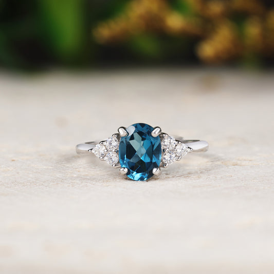 Oval Natural Topaz Engagement Ring with Moissanite Cluster