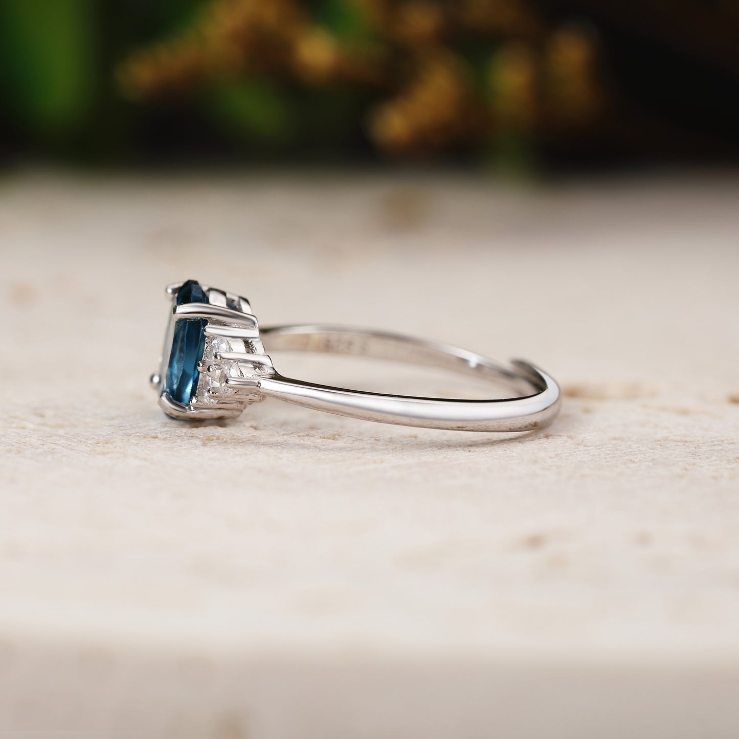 Oval Natural Topaz Engagement Ring with Moissanite Cluster