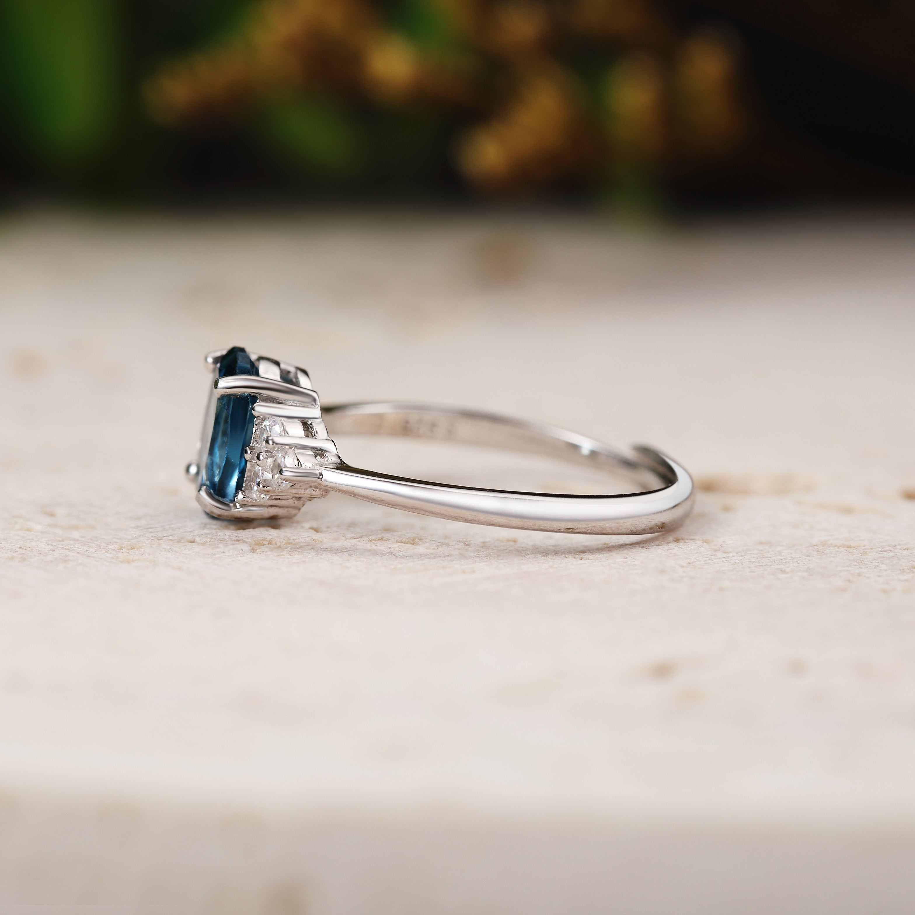 Oval Natural Topaz Engagement Ring with Moissanite Cluster