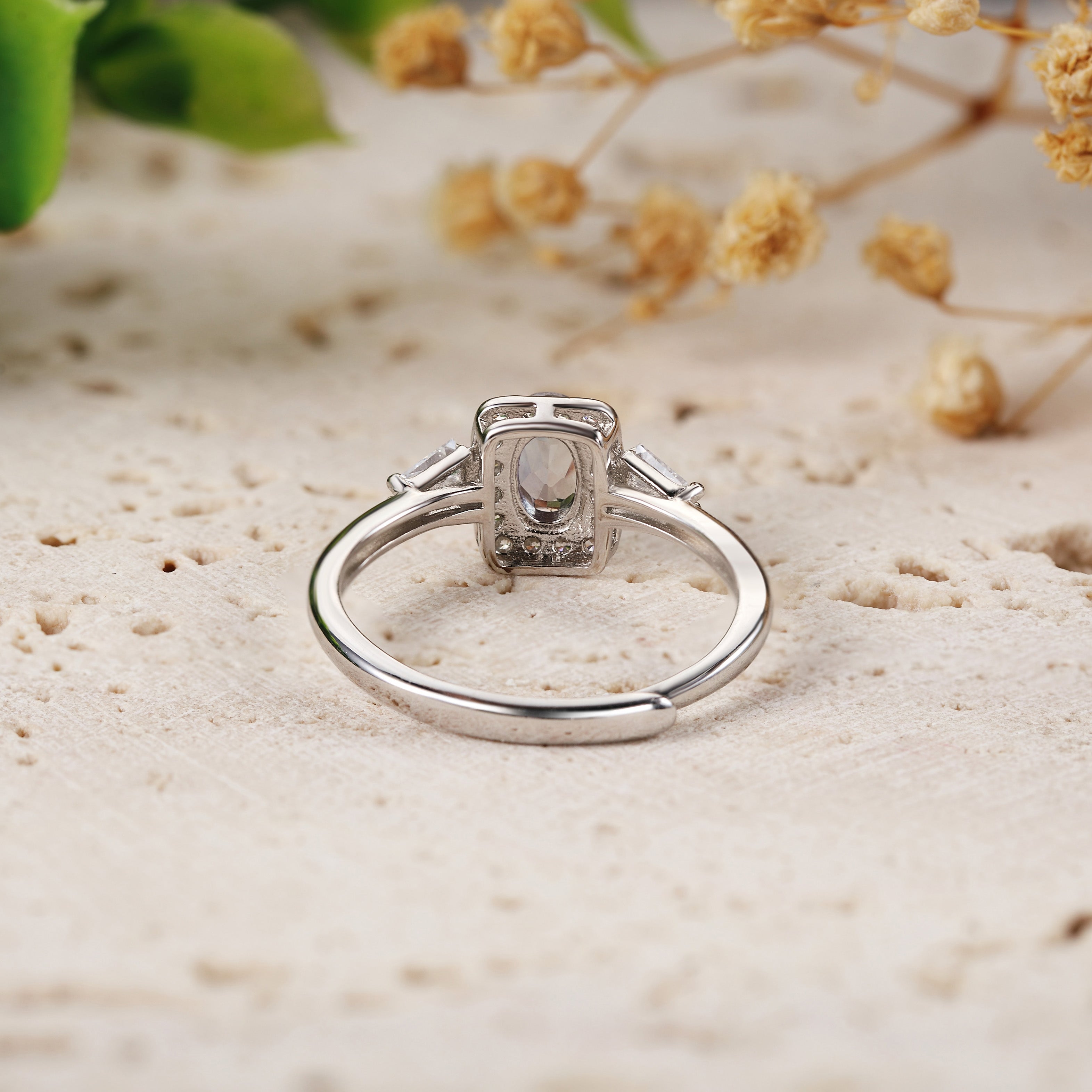 Oval Cut Alexandrite Engagement Ring with Moissanite Halo