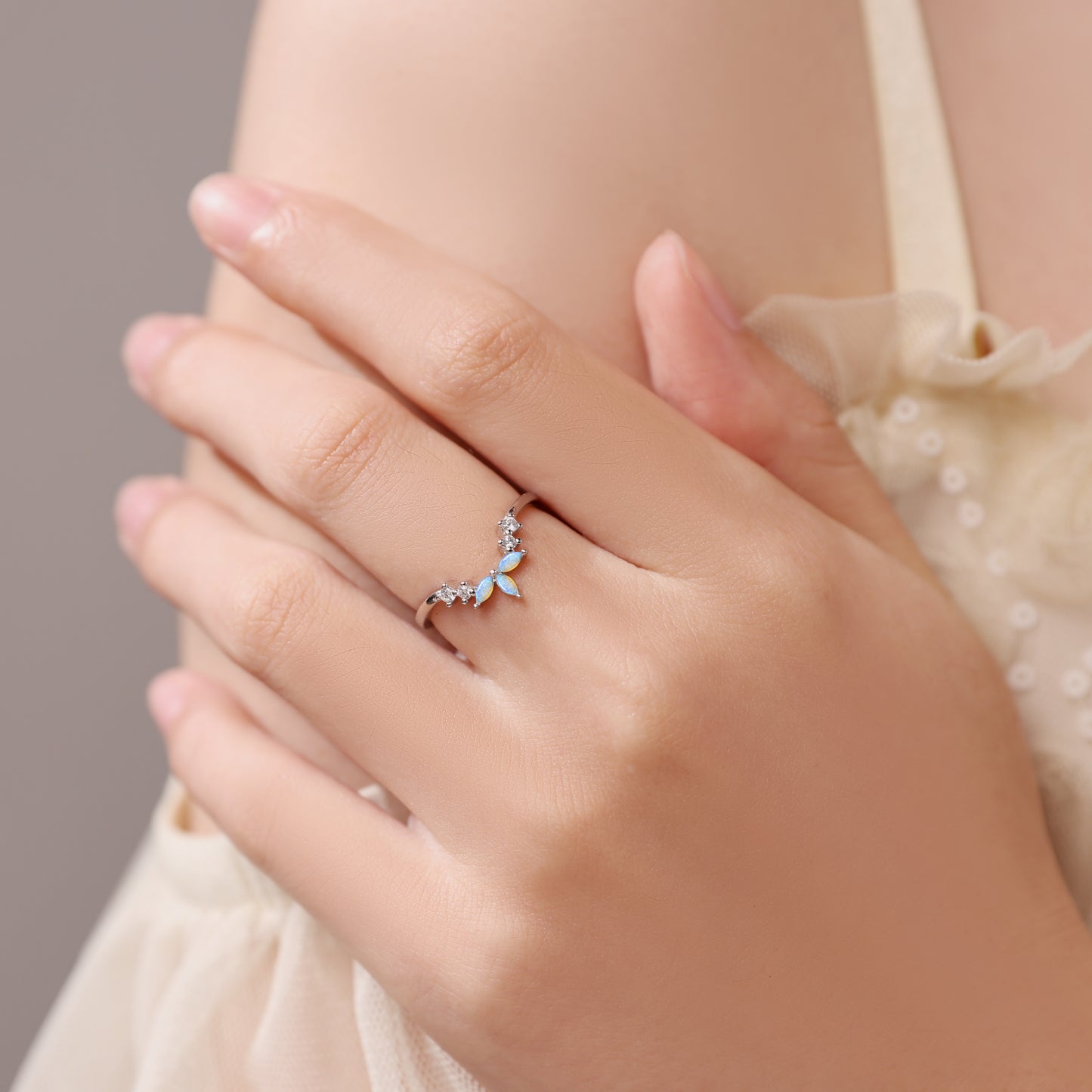 Nature Opal Chevron Stackable Wedding Band