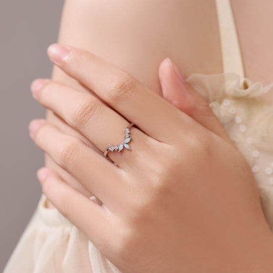 Nature Opal Chevron Stackable Wedding Band