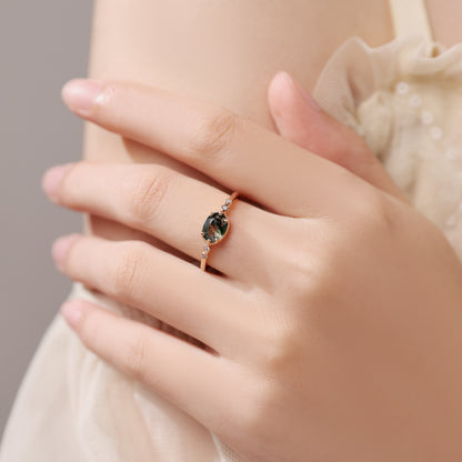 Verdelia - Oval Moss Agate Vintage Milgrain Engagement Ring