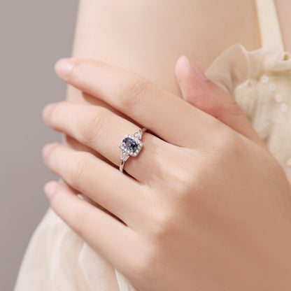 Oval Cut Alexandrite Engagement Ring with Moissanite Halo