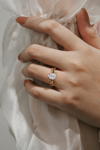 Nature Inspired Leaf Ring Mossanite Engagement Ring