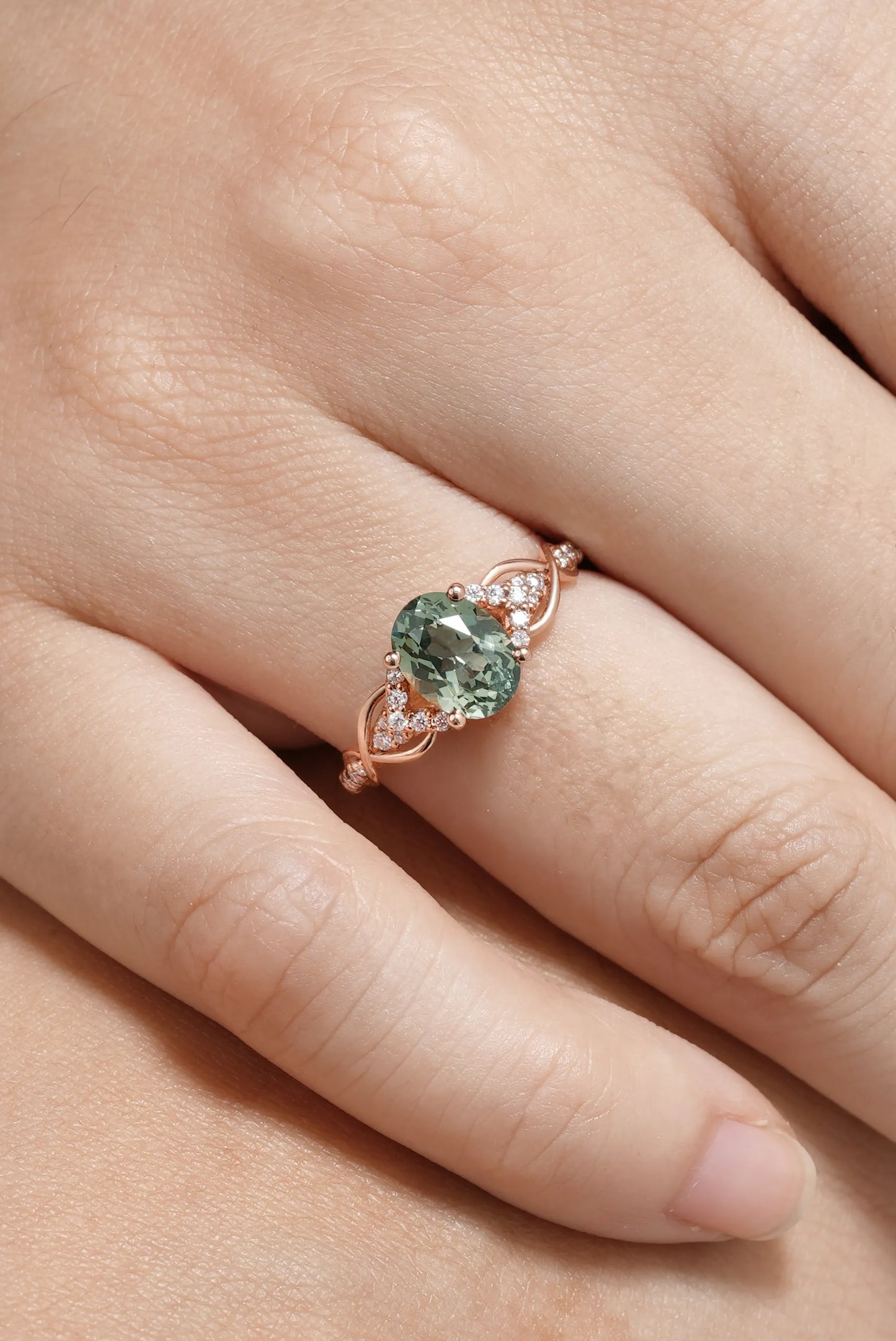 Lab Grown Oval Cut Green Sapphire Engagement Ring For Women
