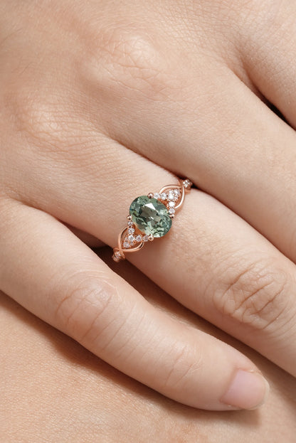 Lab Grown Oval Cut Green Sapphire Engagement Ring For Women
