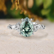 Nature-Inspired Leaf Ring with Milgrain - Green Sapphire Engagement Ring