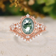 Vintage Milgrain Beaded Edge Engagement Ring – Moss Agate Ring