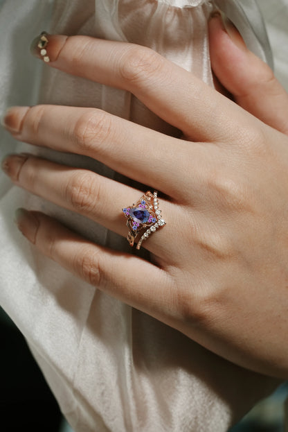 Pear Alexandrite Leaf Inspired Wedding Ring Sets 2pcs