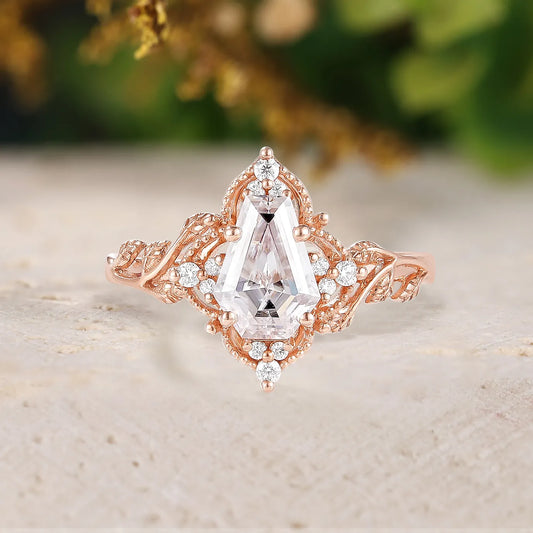 Nature Inspired Leaf Ring Coffin Cut Moissanite Engagement Ring