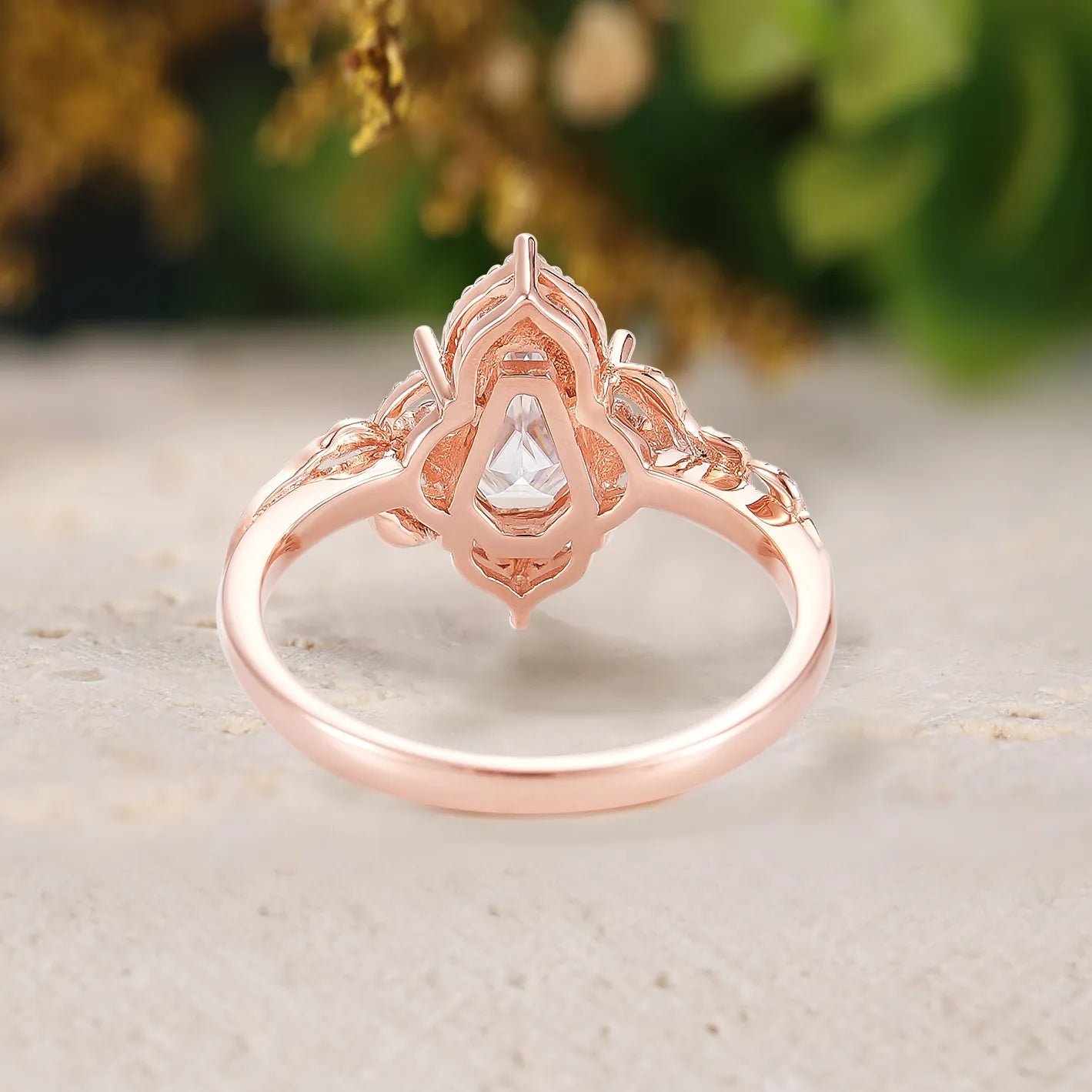 Nature Inspired Leaf Ring Coffin Cut Moissanite Engagement Ring