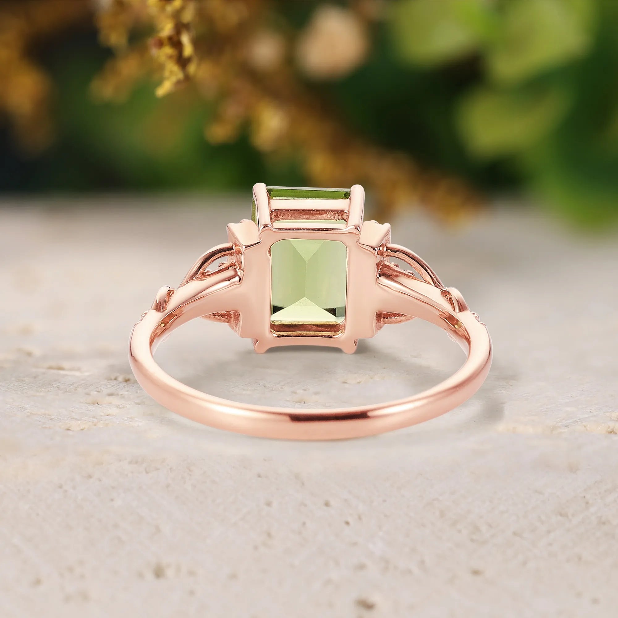 Emerald Cut Green Peridot Engagement Ring