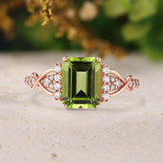 Emerald Cut Green Peridot Engagement Ring