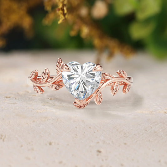 Leaf Inspired Heart Cut Moissanite Engagement Ring