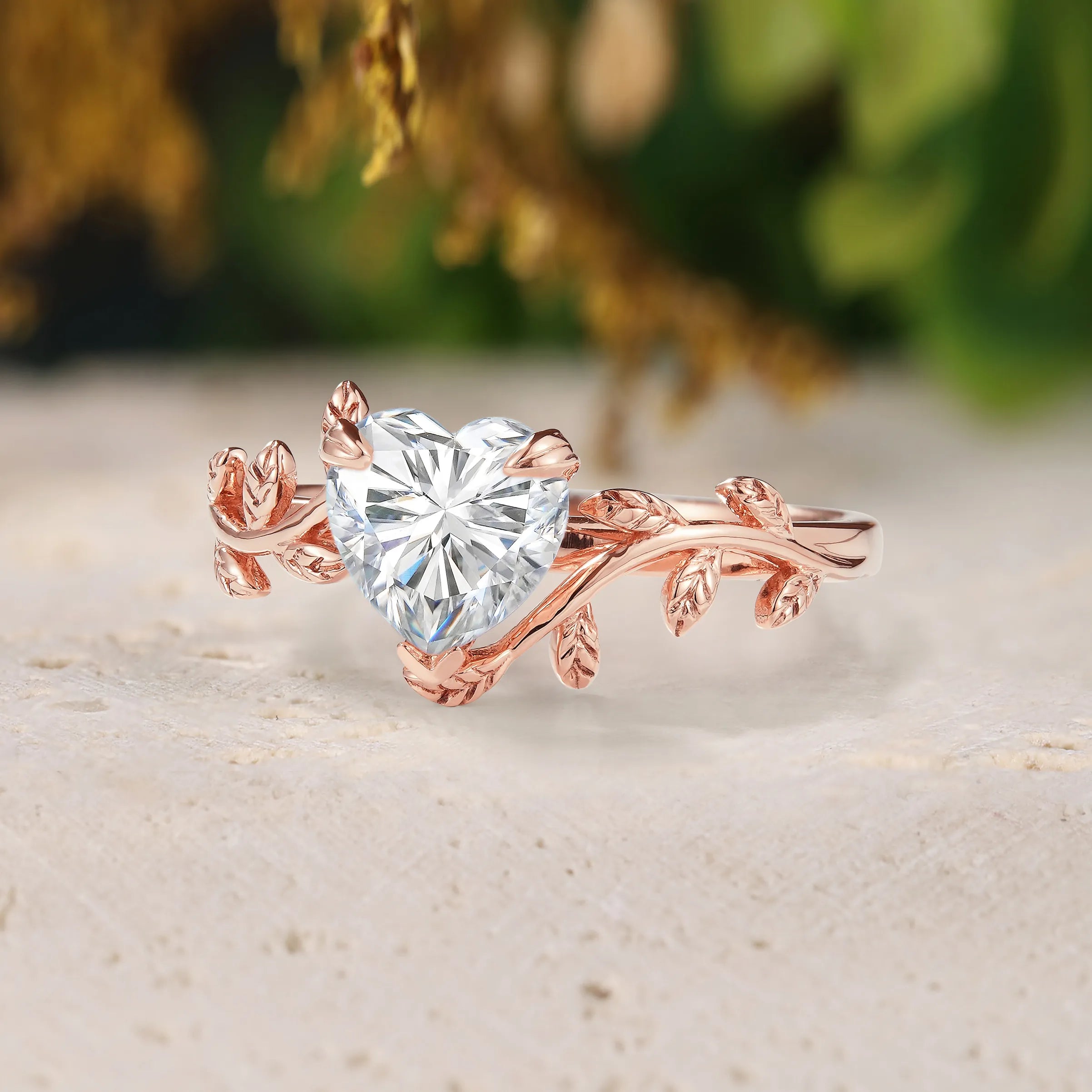 Leaf Inspired Heart Cut Moissanite Engagement Ring
