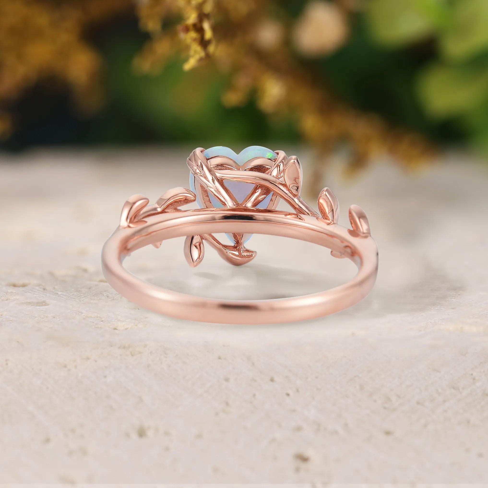 Unique Heart Cut Natural Opal Leaf Engagement Ring