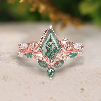 Kite Cut Moss Agate Bridal Sets 2pcs with Leaves