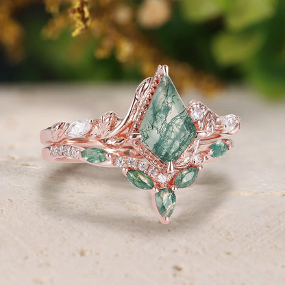 Kite Cut Moss Agate Bridal Sets 2pcs with Leaves