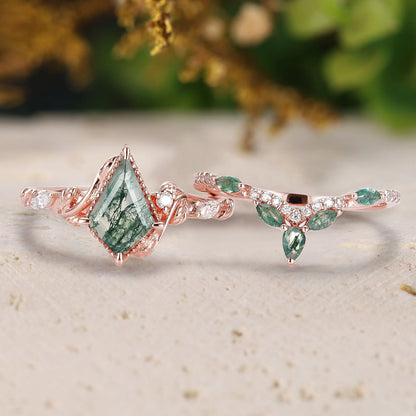 Kite Cut Moss Agate Bridal Sets 2pcs with Leaves